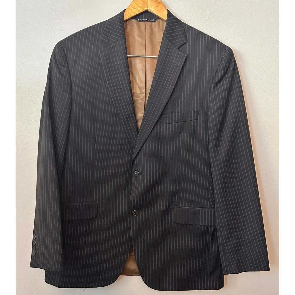 Jack Victor Blazer Mens 43 Brown Pinstripe 100% Wool 2 Button Suit Jacket Canada